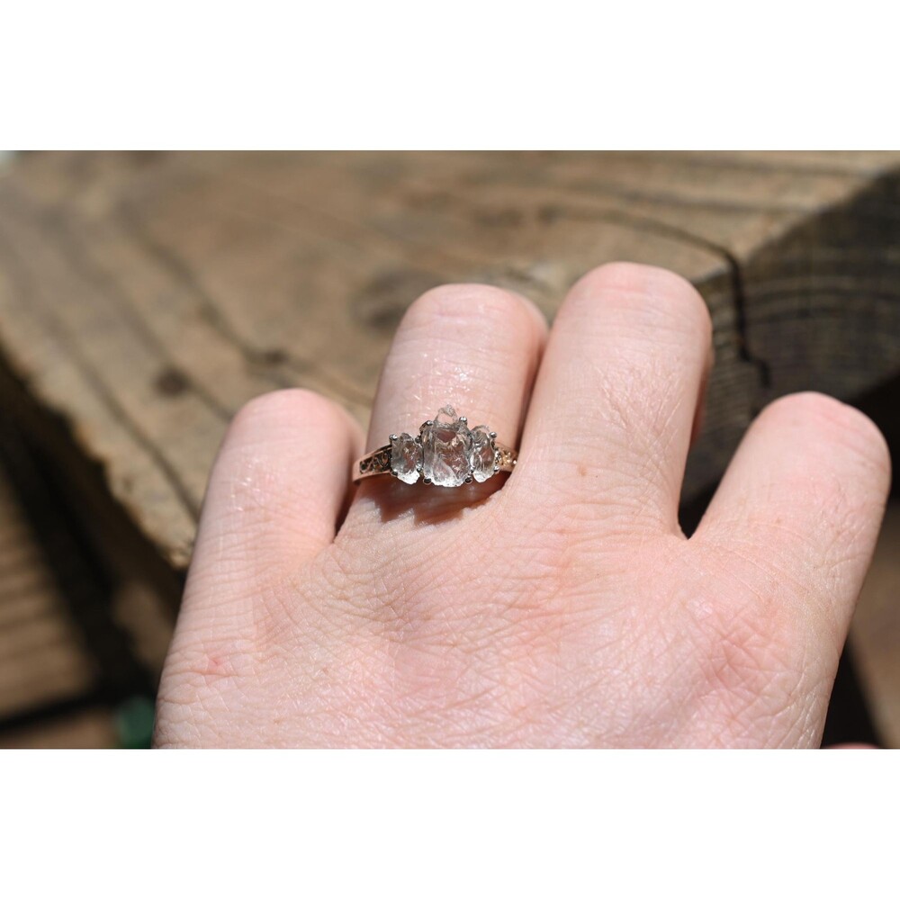Size 10 Teardrop Three Stone Lake County Diamond Ring, 14k White Gold, Ethically